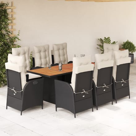 vidaXL - 9-delige - Tuinset - poly - rattan - zwart