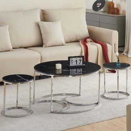 Milton & Oldbrook Salontafel Set Lamego Marmer Zwart - Zilver