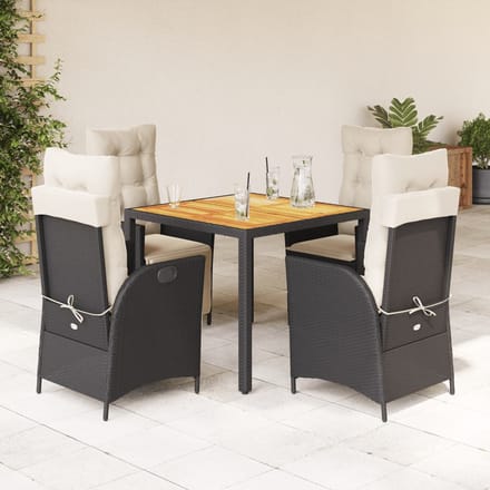 vidaXL - 5-delige - Tuinset - met - kussens - poly - rattan - zwart