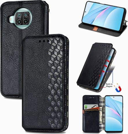 Luxe PU Lederen Ruitpatroon Wallet Case + PMMA Screenprotector voor Xiaomi Mi 10T Lite 5G _ Zwart