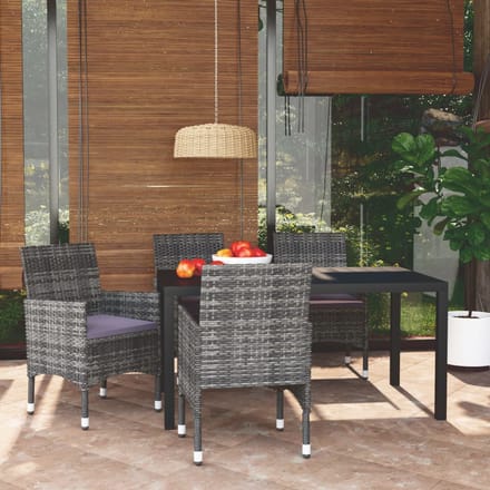 vidaXL - 5-delige - Tuinset - met - kussens - poly - rattan - grijs