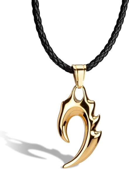 SERASAR Lederen Halsband Man [Flame] - Goud 60cm - Huwelijksgeschenken voor Mannen