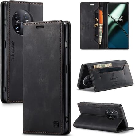 Luxe Flip Case met RFID Bescherming Kaarthouder en Magneetsluiting voor OnePlus 11 _ Zwart