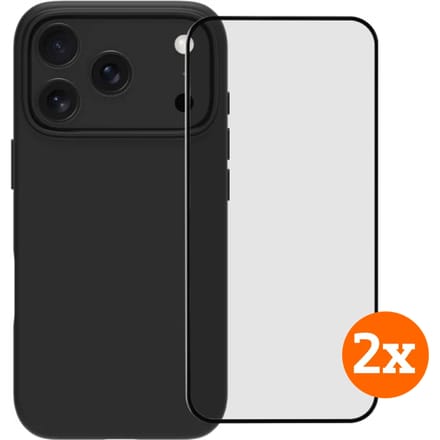 BlueBuilt Back Cover iPhone 17 Pro Zwart + Screenprotector Glas Duo Pack