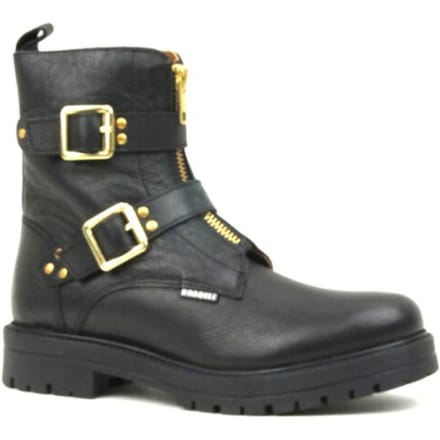 Braqeez 423559-589 Meisjes Biker Boots - Zwart - Leer - Gesp Met Rits