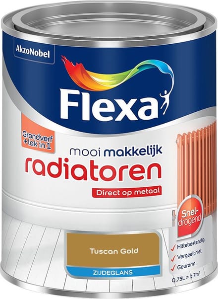 Flexa - Mooi Makkelijk Radiatoren Zijdeglans - Tuscan Gold - Mengverf - 750 Ml