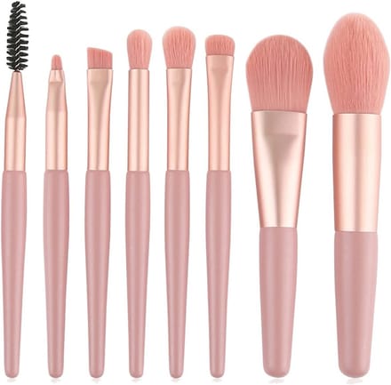 Complete Make-up Borstelset van 8 Stukken voor Foundation, Oogschaduw, Concealer en Eyelijner in Roze Kleur