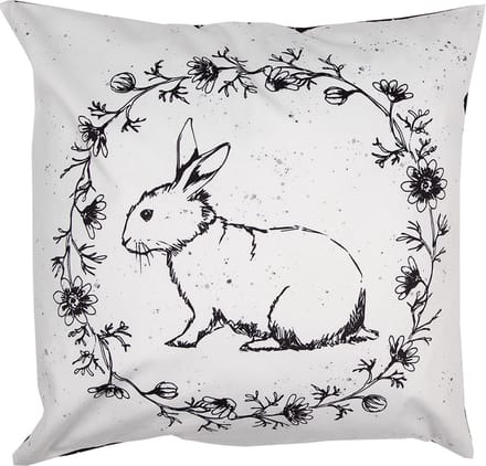 Clayre & Eef Kussenhoes 45x45 cm Wit Zwart Polyester Konijn