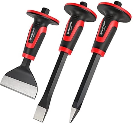 Beitelset voor Metselwerk - 3 Delige Chisel Set met Handbescherming en Diverse Maten