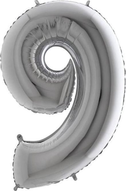 Folieballon - Cijfer 9 - zilver - Grabo Balloons - 66cm