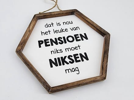 Tekst lijst zeshoek 22x24cm leuke van pensioen wit
