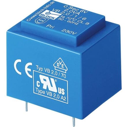 BLOCK VB 3,2/2/9 Printtransformator 1 x 230 V 2 x 9 V/AC 3.2 VA 177 mA