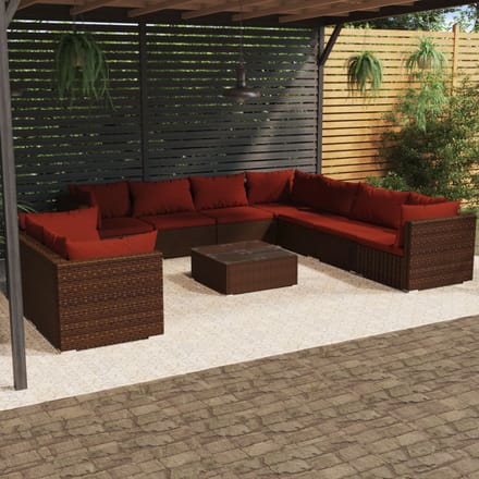 vidaXL - 10-delige - Loungeset - met - kussens - poly - rattan - bruin