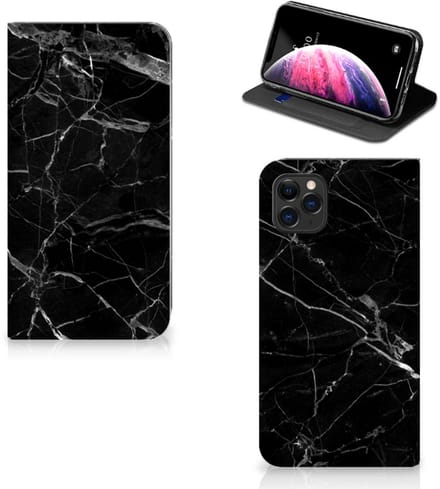 Apple iPhone 11 Pro Max Standcase Marmer Zwart - Origineel Cadeau Vader
