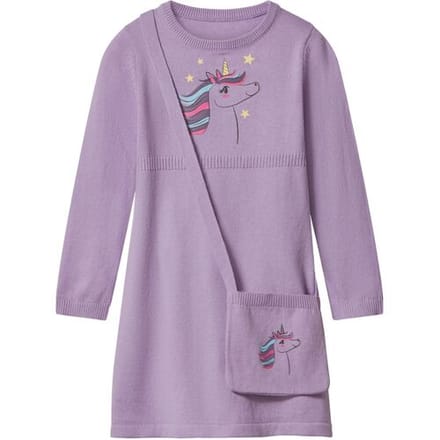 LUPILU Gebreide kinder jurk met tasje (Lila, 98/104)