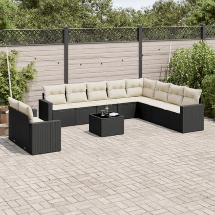 vidaXL - 11-delige - Loungeset - met - kussens - poly - rattan - zwart