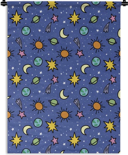 Wandkleed - Wanddoek - Planeten - Sterren - Design - 150x200 cm - Wandtapijt