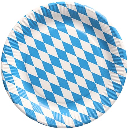 Borden, karton rond Ø 23 cm "Beiers blauw" (50 stuks) Oktoberfeest
