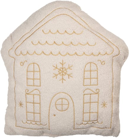 Clayre & Eef Sierkussen Huis 45x40x10 cm Wit Polyester Kerst