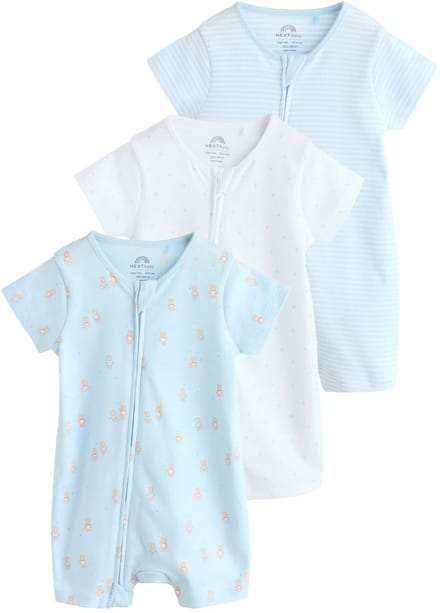 Next - Jongens - Set van 3 babyrompertjes met rits - Blauw