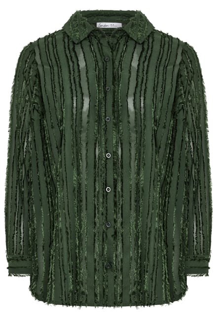 Yours London Groen Getextureerde Jacquard Blouse Met Strepen Size 40