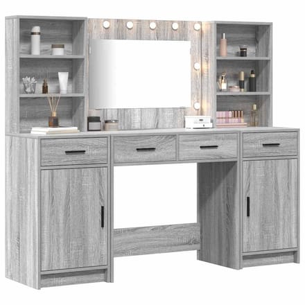 vidaXL - Dressing - tafel - set - met - LED - 3 - st - Grijs - Sonoma - Bewerkt - hout