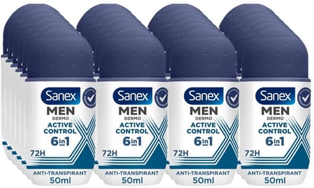 Sanex Men Active Control Anti Transpirant Deodorant Roller 50 ml - Voordeelverpakking 12 stuks