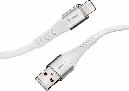Intenso 7902102 USB-kabel USB 2.0 USB-A stekker, Apple Lightning stekker 1.50 m Wit Stoffen mantel