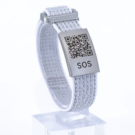 DynaTag SOS Armband Medische Armband met QR-code - Textiel Wit - Volwassenen en Kinderen