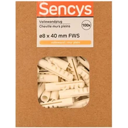 Sencys Plug Voor Volle Wand Nylon - Diam. 8x40mm - 100 Stuks