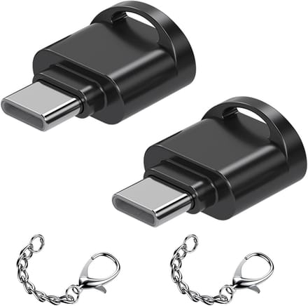 Kaartlezer USB C - Micro SD Adapter - Snelle Data Transfer - Pendant Ketting Ontwerp - Set van 2 - Zwart