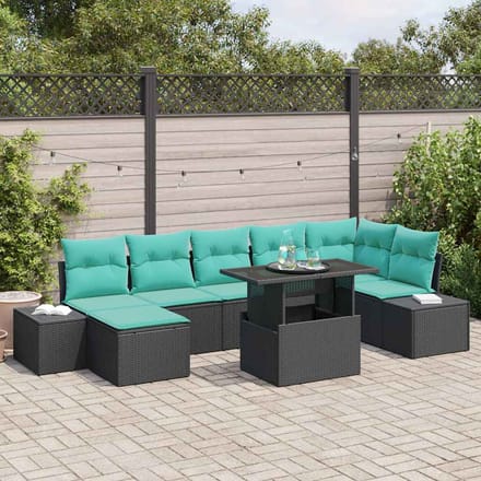 vidaXL - Tuinbank - Set - 8 - st - Zwart - en - Blauw - poly - rattan