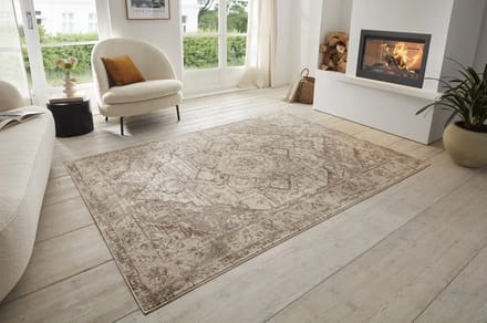 Flycarpets Terrain Designer Laagpolig vloerkleed - Crème / Bruin - 80x200 cm