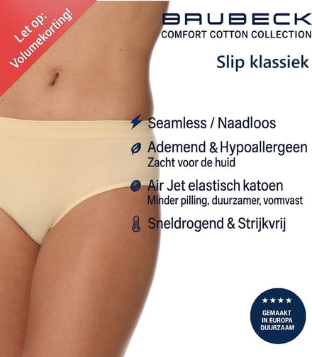 Brubeck Dames Slip Klassiek – Naadloos (Seamless) Elastisch Katoen - Beige - S