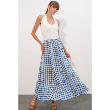 Hoog-Waisted Geruite Maxi Rok