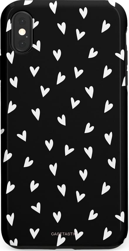 Casetastic hoesje geschikt voor Apple iPhone XS Max - Dubbellaagse bescherming - Stippen Hart - Fashion Case - Zwart Grijs