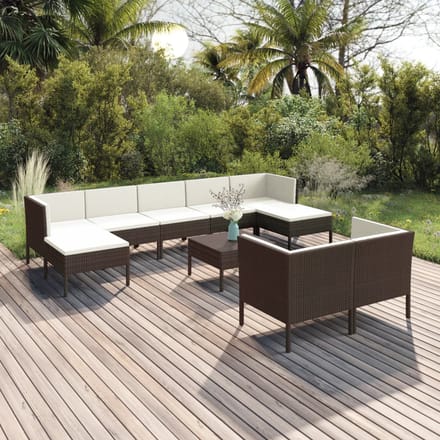 vidaXL - 10-delige - Loungeset - met - kussens - poly - rattan - bruin
