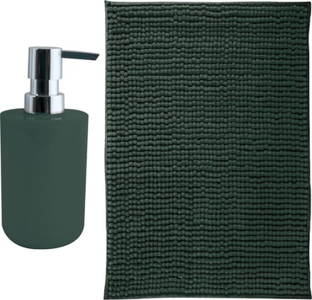 MSV badkamer droogloop mat - Genua - 50 x 80 cm - met bijpassende kleur zeeppompje - donkergroen