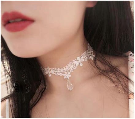 Druppel Choker - Ketting - Collier - Wit gevlochten - 39 cm - 1 stuks