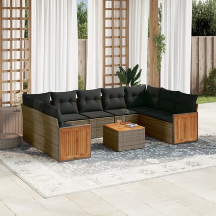 vidaXL - 10-delige - Loungeset - met - kussens - poly - rattan - grijs