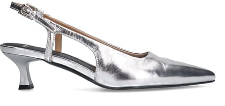 Manfield - Dames - Zilveren leren slingbacks - Maat 36