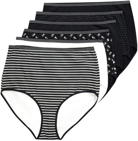 Ulla Popken - Dames - Maxislips set van 6 motief/effen - Zwart - Maat 42+