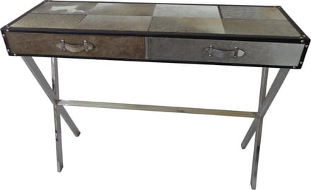 Sidetable 2 laden Buffalo leder L120cm x B40cm x H75cm rvs onderstel