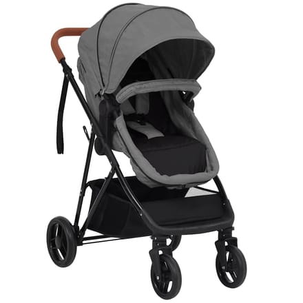 vidaXL - Kinderwagen - 2-in-1 - staal - lichtgrijs - en - zwart