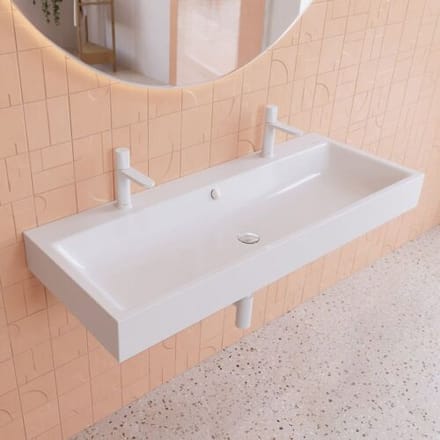 Kaldewei PURO wall-mounted washbasin 3167 with 2 tap holes, 120 cm 906806043001