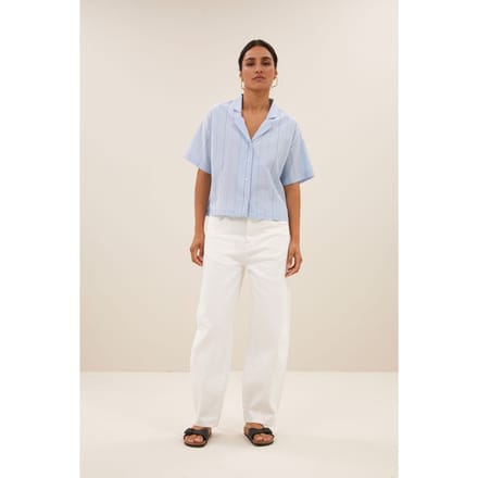 By-Bar Jake Stripe Chambray Blouse Light Blue Stripe Größe: L | Blusen Outlet | Damen | Blau
