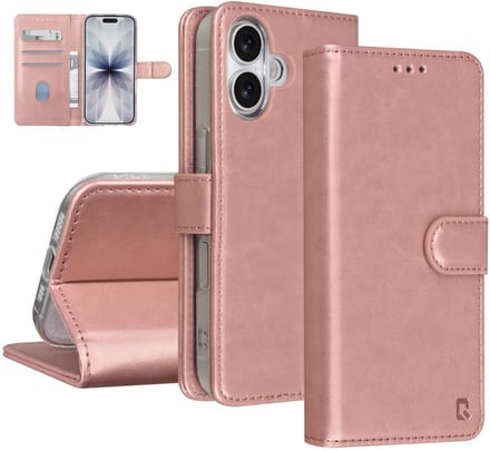 TUNIQ Book type case - iPhone 17 - Rose Gold - Kaarthouder voor 3 kaarten - Magnetische sluiting