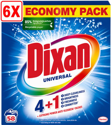6 x Dixan - Waspoeder - Voor universele was - 58 wasbeurten