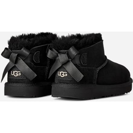 UGG® Ultra Mini Bailey Bow Boot in Black, Size 2, Polyester/Wool