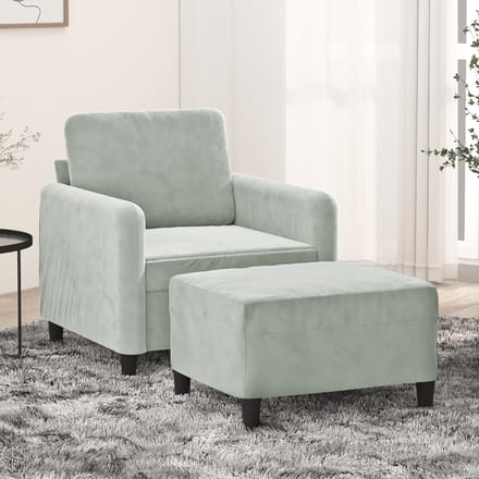 vidaXL - Fauteuil - met - voetenbank - 60 - cm - fluweel - lichtgrijs